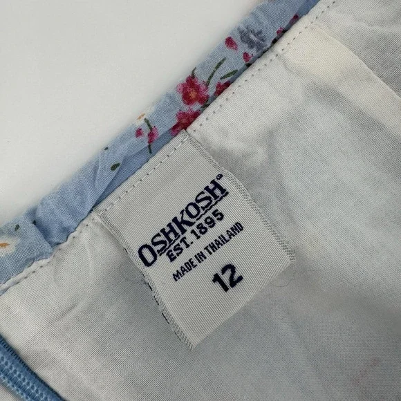 OshKosh Floral Midi Skirt Women's‎ Size 12 Blue 100% Cotton Drawstring Pleated - Picture 9 of 12